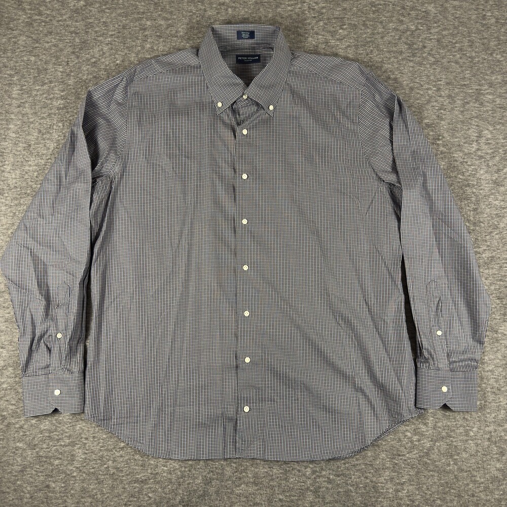 Peter Millar Collection Shirt Mens Extra Large Blue Check Long Sleeve Stretch